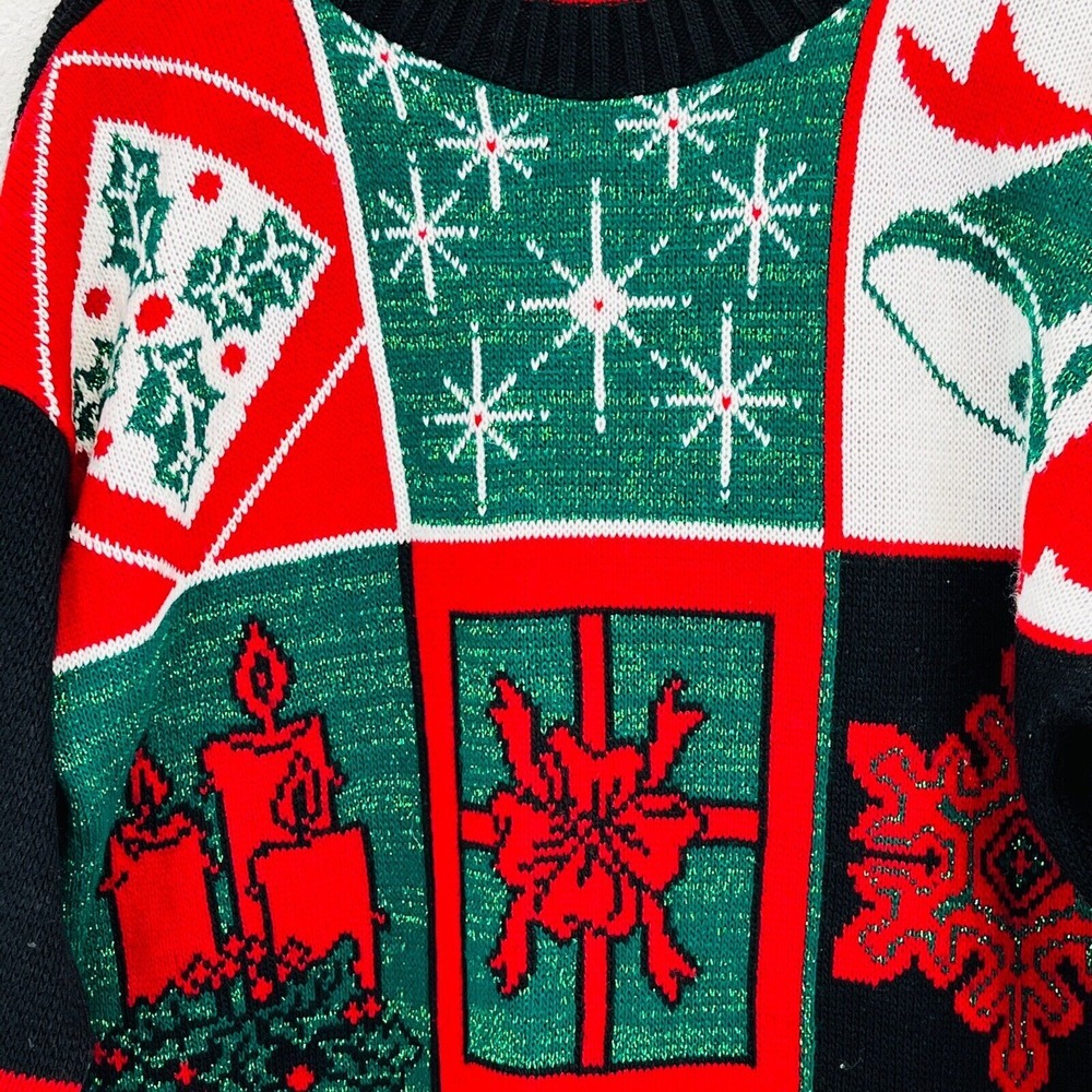 Vtg Womens M Nutcracker Christmas Tunic‎ Sweater Black Green Glitter Red White - Picture 2 of 7